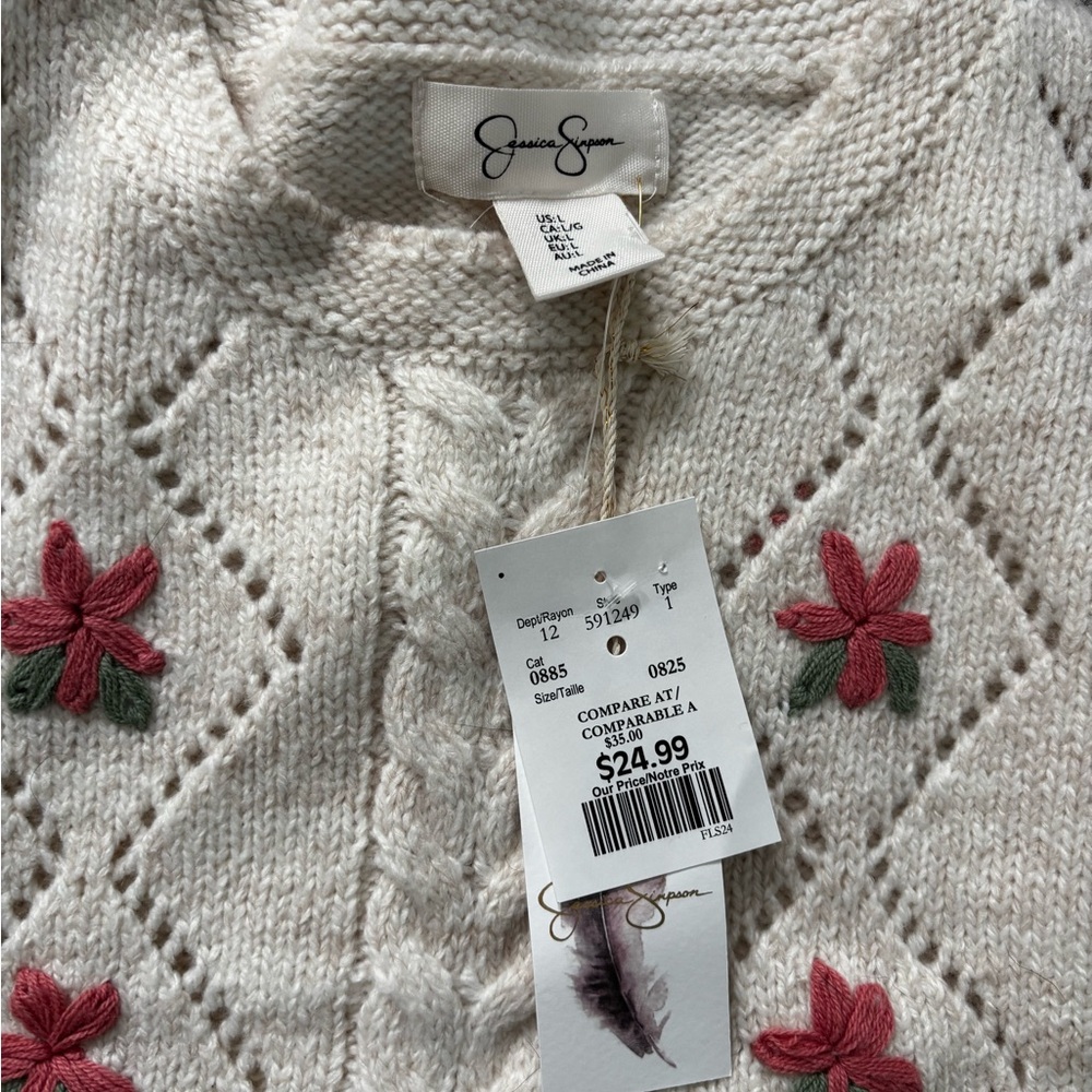 Jessica Simpson Cream Knit Vest with Red Floral Accents - Picture 2 of 3